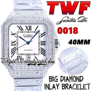 TWF TW0018 Japan Miyota Automatische heren Work mm Big Diamonds Bezel White Dial Romeinse markers Iced Out Diamond Roestvrije armband Super Edition Eternity Watches