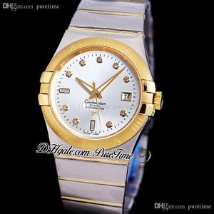 38mm clássico A8500 Mens Automático Assista Dois Tom Amarelo Ouro Prata Dial Diamantes Marcadores de Aço Inoxidável Pulseira de Aço Inoxidável Relógios 123.20.38.21.52.001 Puretime G39F6