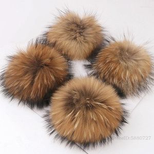 Beanie/Skull Caps Natural Raccoon Fur Pompoms With Button Fluffy Big Ball Pom Poms DIY Pompon Accessories For Scarves Hats Bags Shoes Oliv22