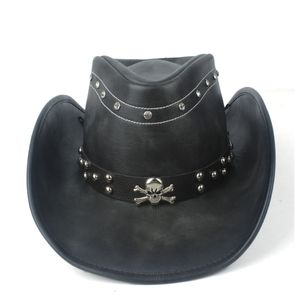 100% Leather Men Western Cowboy Hat For Gentleman Dad Jazz Sombrero Hombre Caps Size 5859CM 36 Stlye 220813