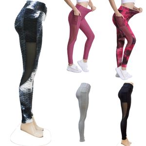 Woman Sheer Pocket Yoga Pants Summer Clothing S XL Tye Die Plain Gym Leggings High Waist Elastic Peach Hip Trousers Panelled Tights Designer Fit Sports Pants
