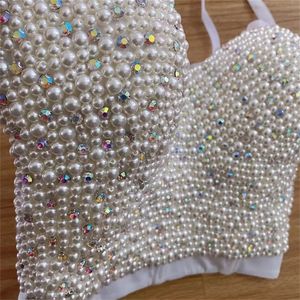 Hochwertige handgefertigte Perlen Jewel Diamant Bralet Damen Bustier BH Cropped Top Weste Plus Größe W1165 220325