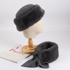 Berets Winterhut-Schal Set für Frauen-Fluffy Woll Beret Schals set-feliden Farbschädelkappe-Elegante Damen. Damen