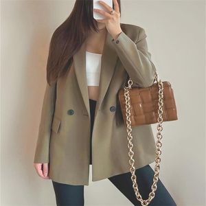 TMODA Women Double Breasted Oversized Blazer Office Lady Loose Classic Coat Basic Suit Jacket Female Chic Outwear Outfit 220402