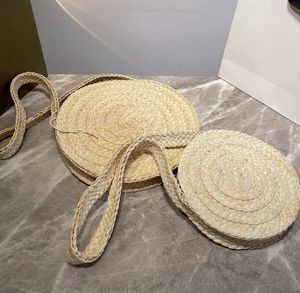 Designer Weave Round Messenger Bag Summer Sandbeach Vacation Leisure Internal Drawstring Single-Shoulder Bag Fashion Simple Straw Wallet