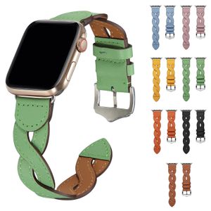 Woven Genuine Leather Strap For Apple Watch 41mm 45mm 44mm 42mm 40mm 38mm Bands Wristband iwatch Series 7 6 5 4 3 Belt Loop Watchband Accessories