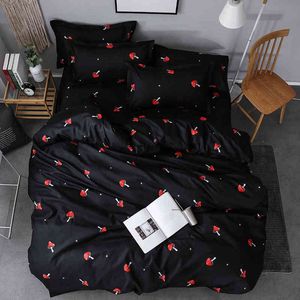Cute Red Mushroom Pattern Bedding Sets 3/4pcs Super Soft Linings Duvet Cover Sheet Pillowcases Set Queen King Size