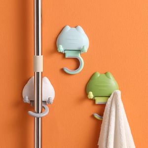 Cat free punch mop clip bathroom hanging mop broom rack cute mop storage hook