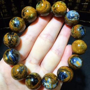 Fili di perline Genuine Natural Yellow Fire Pietersite Charm Round Beads Potente Reiki Bracciale Donna Uomo 16mm Certificato Trum22