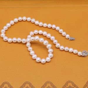 Collana annodata a mano con catena di maglione di perle d'acqua dolce bianche naturali da 6-7 mm, perla rotonda da 18 pollici