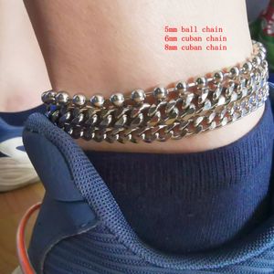 3pcs/set (5mm Ball Chain +6mm Curb Chain + 8mm Link ) Anklets Silver Fashion Mens Anklet Bracelet Multi-layer Chains Stainless Steel Cool Summer Jewelry Father Gifts