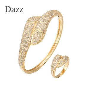 dazz Luxury Dubai Gold Color Geometry Bangle Ring Jewelry Set Wedding Party Ladies Indian Bride Dress Hand Accessoriesギフト201222
