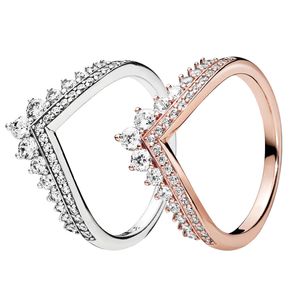 Розовое золото принцесса Кольцо 925 Серебряное серебряное дизайнерские ювелирные украшения Женщины Женщины свадебные подарки с оригинальной коробкой для кольца Pandora Set Set