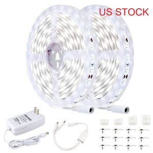 US STOCK 32.8ft/10M LED Strip Lights 6500K Super Bright White Dimmable 24V DC LEDs Tape Lights for Bedroom Kitchen Under Cabinet Living Room Stair Decoration