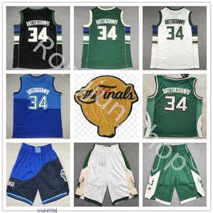 Etball Shorts Men Edition tjänade City Giannis Antetokounmpo 34 Jersey Team Black White Green Kids Embroidery och syade bra Q -tröjor