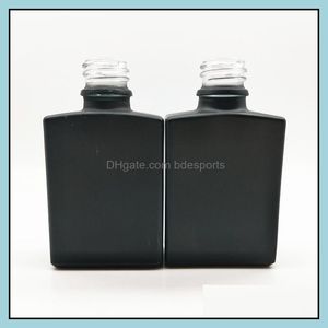 Packing Bottles Office School Business Industrial 30Ml Frosting Essential Oil Bottle Solid Black Pipette Dropper Square Per Liquid Glass R