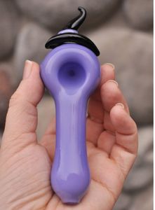 Halloween Witch Hat Pipe 4 polegadas Hocus Pocus Purple Glass Witchy Pipe artesanal Bubbler Smok Tubos de ervas secos Filtros de fumantes