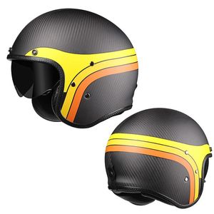 Capacetes de motocicleta clássica de alta qualidade 3/4 capacete de face aberta para moto esportes fibra de carbono com visor interno MenMotorCycle