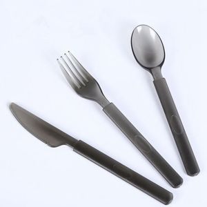 high quality translucent black food grade plastic spoon,extra thick knife and fork,party picnic tableware