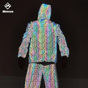 Men's Nest Pattern Reflective Jackets Colorful Reflective Jackets Windbreaker Men Waterproof Jacket Coat for Male Punk Hip Hop T200502