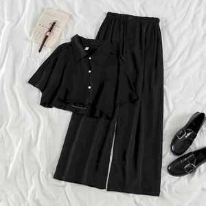 Womens Tracksuits Outono Duas Peças Set Mulheres Verão Coreano Camisa de Manga Curta Wonen Roupas Conjuntos de Correspondência Suor Ternos Lounge Wear Calças para