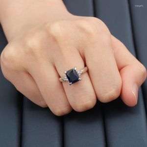 Wedding Rings Charm Lady Fashion Square Blue Zircon Engagement Ring Cocktail Party Finger Dress Accessories Bridal Dazzling Gift Rita22
