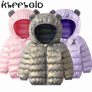 2021 New Children And Girls Hoodie Winter Autumn Boys Children Coat Big Girl Clothes Solid Gold hooded Ear Dow J220718