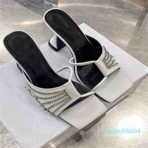 Pantofole con tacco alto moda-primavera ed estate Baotou indossano sandali da donna con tacco spesso in pelle con strass a testa quadrata con cinturino incrociato