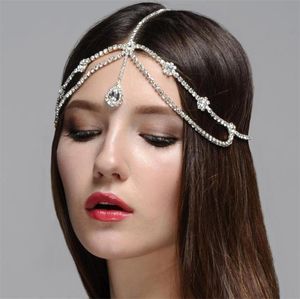 Wedding Bridal Crystal Rhinestone Headband Indian Hairband Forehead Crown Tiara Silver Gold Princess Pageant Hair Accessories Ornament