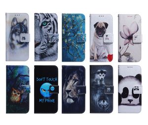 Étuis portefeuille en cuir pour iPhone 14 Pro Max Motorola Moto G Stylus 5G 4G 2022 G52 E32 Fleur animale Lion Panda Chien Loup Tigre Fente pour carte d'identité Flip Cover Holder Pouch Purse