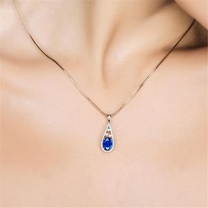 Szafki Elegancki szafir niebieski kryształowy wisior kamień szlachetny dla kobiet biały złoto srebrny kolor choker łańcuch diamentowy bijoux