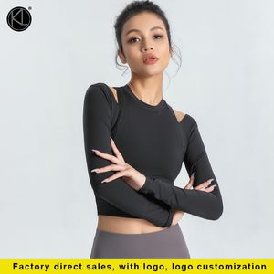 KALAYOGA Yoga-T-Shirt, Nabel-freiliegendes Sport-Langarm-Outfit, Damen-Elastizität und dünne Strumpfhosen-Oberteile, schnell trocknende T-Shirts zum Laufen