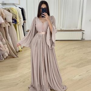 Elegant V-Neck Moroccan Caftan Muslim Dresses: A-Line Long Sleeves Evening Gowns for Women