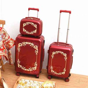 Travel Tale Dight Red Hardside Sutcale Set Trolley Luggage с косметической сумкой J220708 J220708