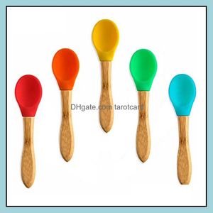 1Pcs .Bamboo Kids Sile Baby Feeding Set High Quality Soft Spoon Inventory Wholesale Drop Delivery 2021 Spoons Flatware Kitchen Dining Bar