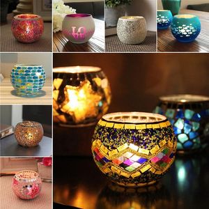 New Mosaic Glass Candle Holder Stained Candelabra Round Romantic Candle Light Wedding Decorations