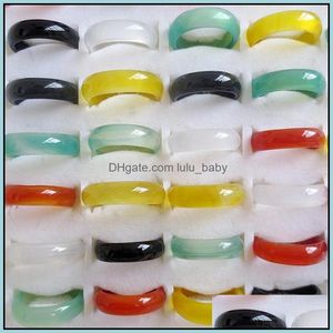 Pierścienie opaski szerokie 6 mm różowy zielony czerwony szklany kryształowy agat jadein biżuteria palec biżuterii dla Women Me Baby Drop dostawa 202 DHSNB