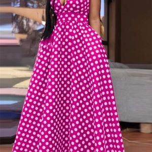 Women Summer Dress VONDA Holiday Deep V Neck A line Big Swing Party Sexy Polka Dot Vestidos Sleeveless Robe Femininas 220613