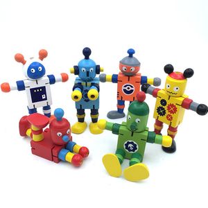 لعبة روبوت خشبية أرقام لعبة أشكال مرنة مرنة الخشب الرسوم المتحركة الروبوت جميل ألعاب الروبوت للأطفال الهدايا البالغة