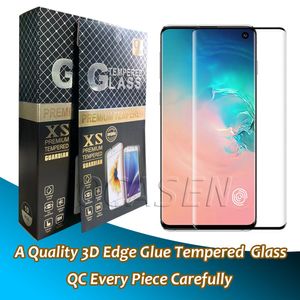 Protetores de tela de telefone de vidro temperado com cola de borda curva 3D de qualidade para Samsung S22 S21 S20 S10 S9 S8 Plus Note 20 Ultra 10 9 8 Case Friendly