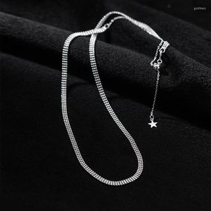 Kedjor solid 925 sterling silver breda pärlor choker halsband för kvinnor tonåring flickor koreansk stil chunky uttalande smycken 2022chains gudl22