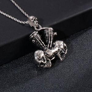 Pendant Necklaces Men Necklace Silver Color Punk Skull Stainless Steel Choker Chain Around The Neck Fashion Locomotive Jewelry AccessoriesPe