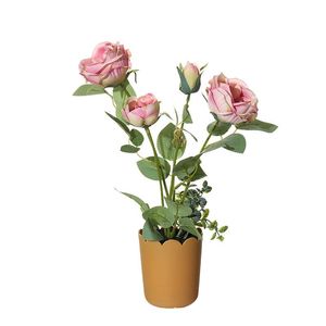 Decorative Flowers & Wreaths Aqumotic 35cm Fake Potted Plants Home Bonsai Decor Hyacinth Rose With Flower /pot For Wall Decoration Courtyard