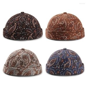 Berretti Vintage Docker Cap Cappello da marinaio senza tesa con decorazione Paisley Berretto traspirante in cotone retrò regolabile