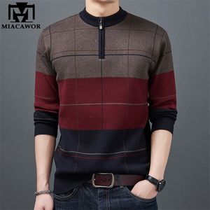 Брендовая мода, зимний теплый свитер, мужской трикотаж, трикотажные изделия на молнии, облегающий полосатый повседневный пуловер, мужская одежда Y408 220812