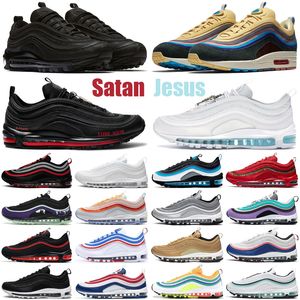 2021 sean wotherspoon 97 satan 97s herrskor Triple White Svart MSCHF x INRI Jesus utomhus herr dam träningsskor sport sneakers storlek 36-45