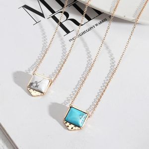 Pendant Necklaces Vintage Square Howlite Turquoise Necklace For Women Fashion Summer Choker Gold Color Metal Arrow BezelPendant Heal22