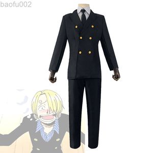 Costumi anime One Piece Come Vinsmoke Sanji Cosplay uniforme chef uomo nero e donna vestiti anime L220802