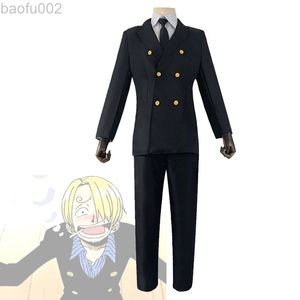 Anime Costumes One Piece Come Vinsmoke Sanji Cosplay Mundur Chef Black Man and Woman Anime Ubrania L220802