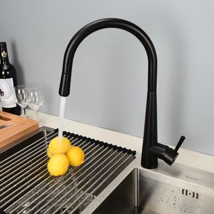 Kitchen Faucets Top Quality Brass Sink Faucet Spring Pull Out High Pressure Cold Water Tap All Copper 1 Hole 2 Handle,Black